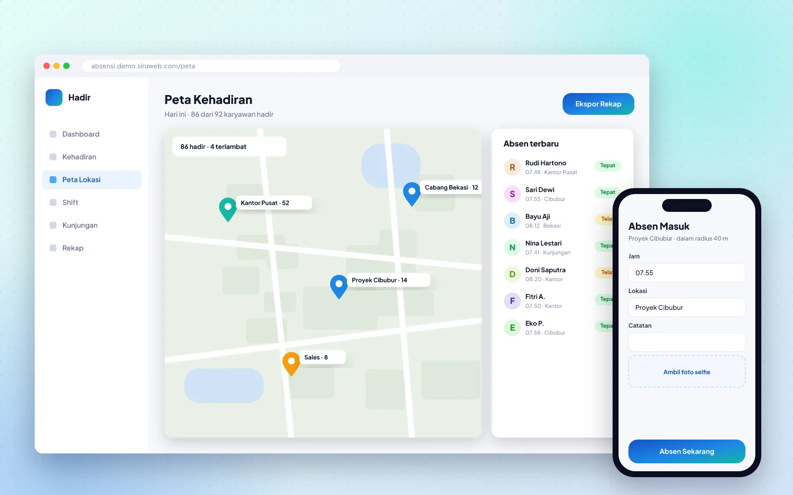 Contoh tampilan Absensi GPS & Selfie