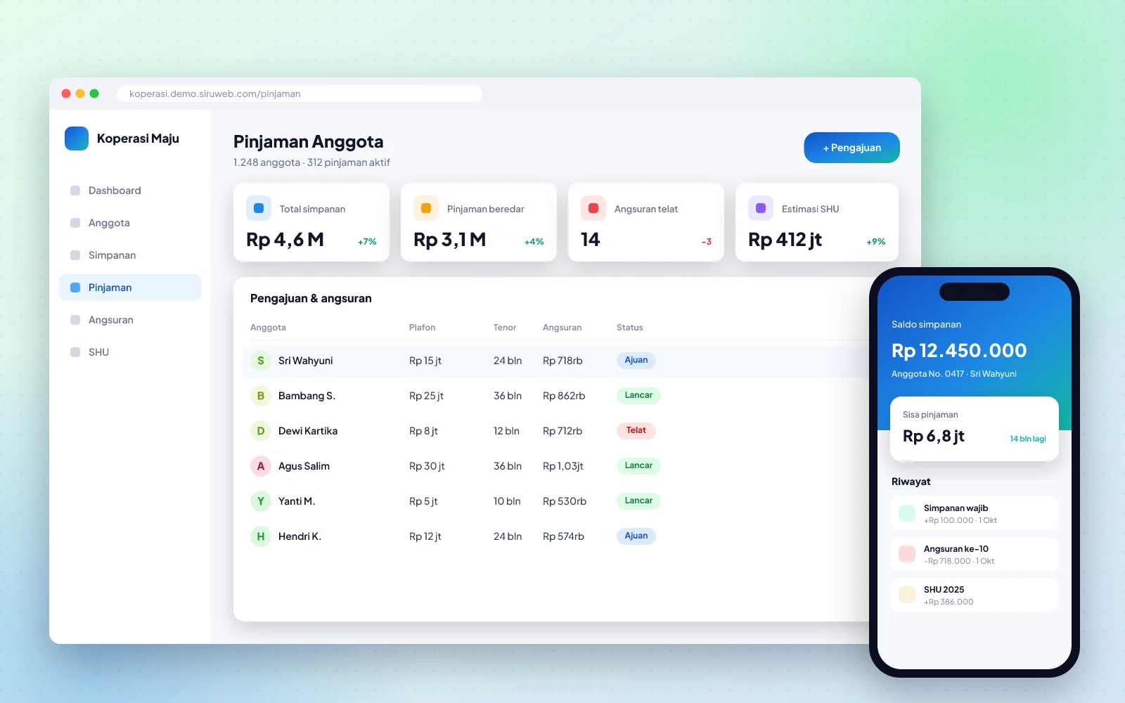 Contoh tampilan Aplikasi Koperasi Simpan Pinjam