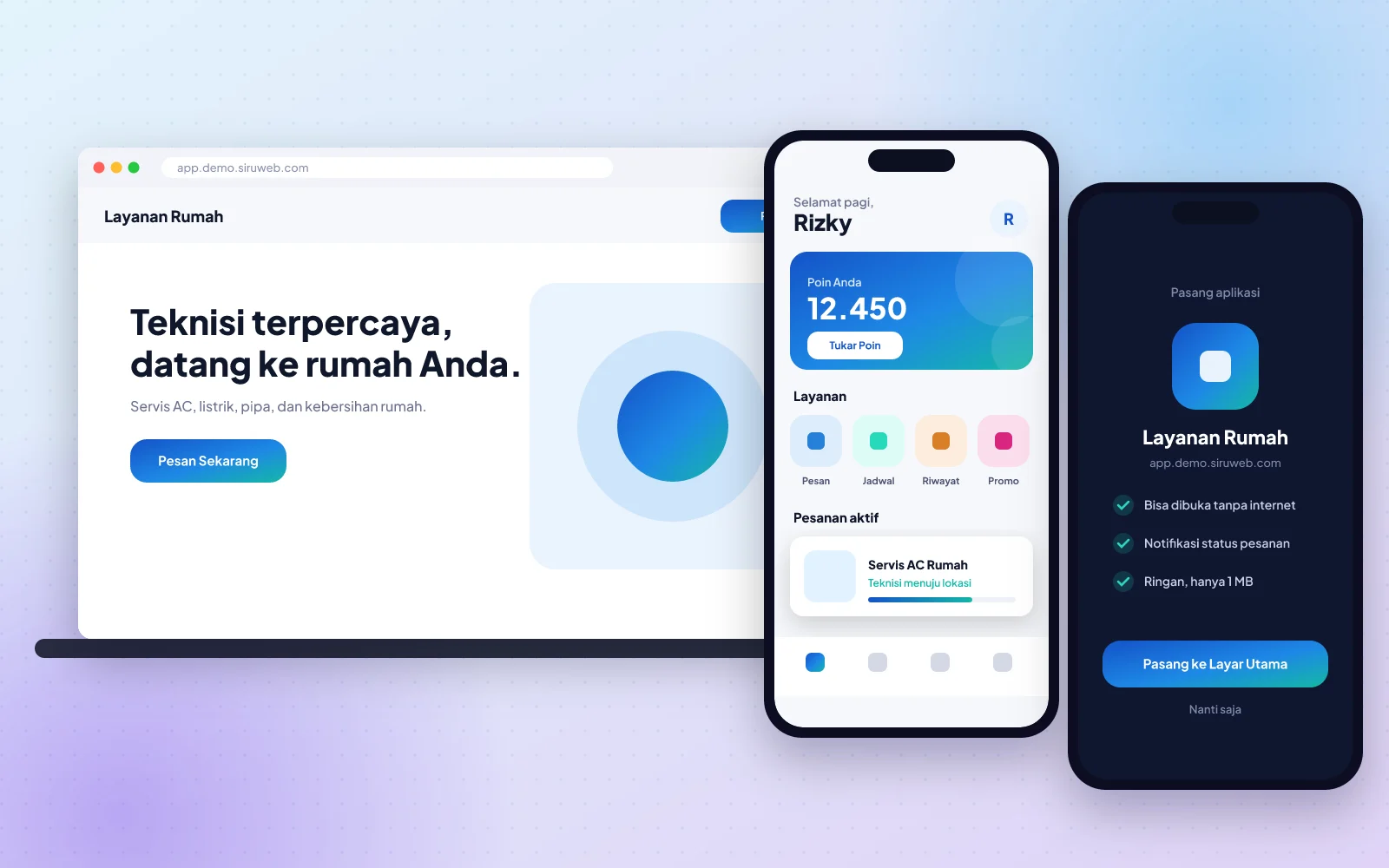 Contoh tampilan Aplikasi Web & Mobile (PWA)