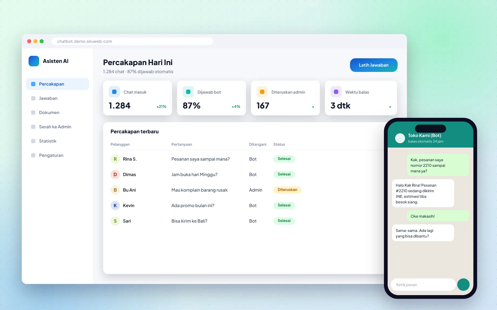 Contoh tampilan Chatbot WhatsApp & AI