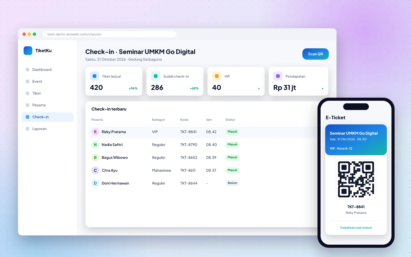 Contoh tampilan Event & Tiket Online