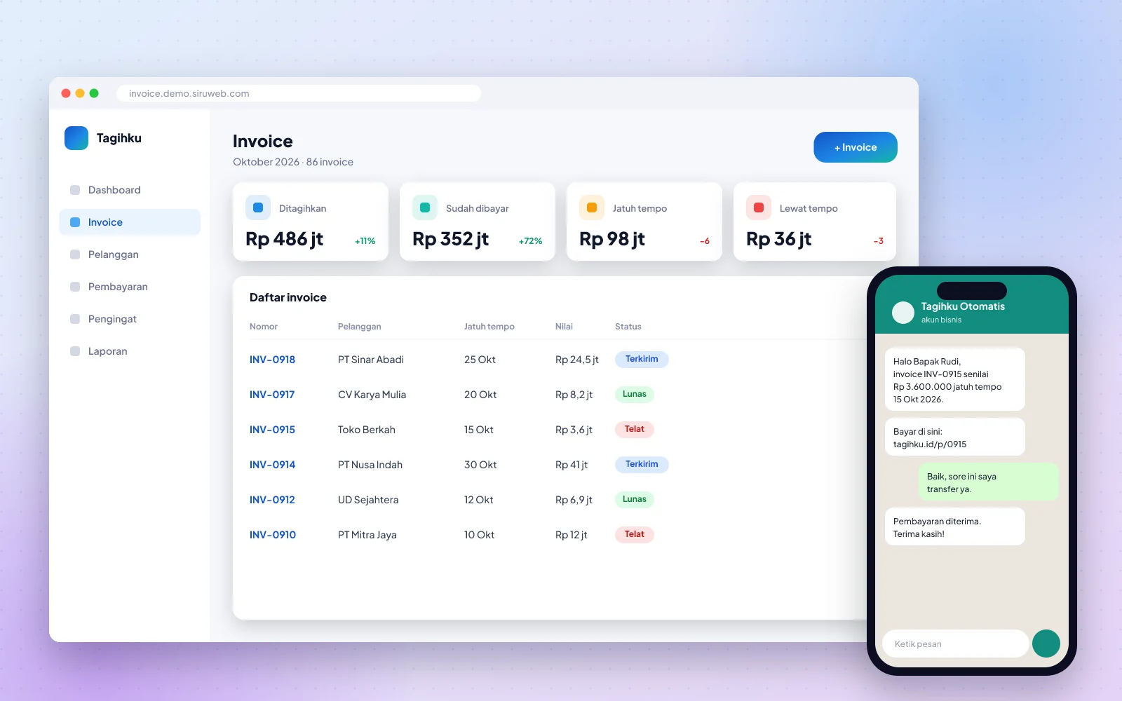 Contoh tampilan Invoice & Penagihan