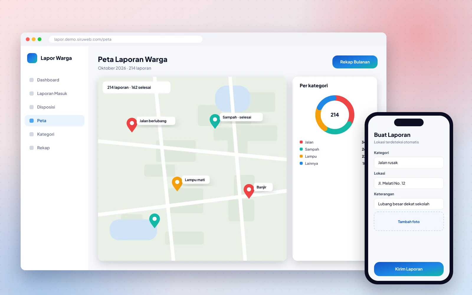 Contoh tampilan Pengaduan Masyarakat