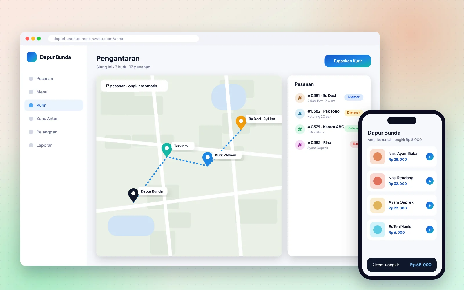 Contoh tampilan Pesan Antar Sendiri