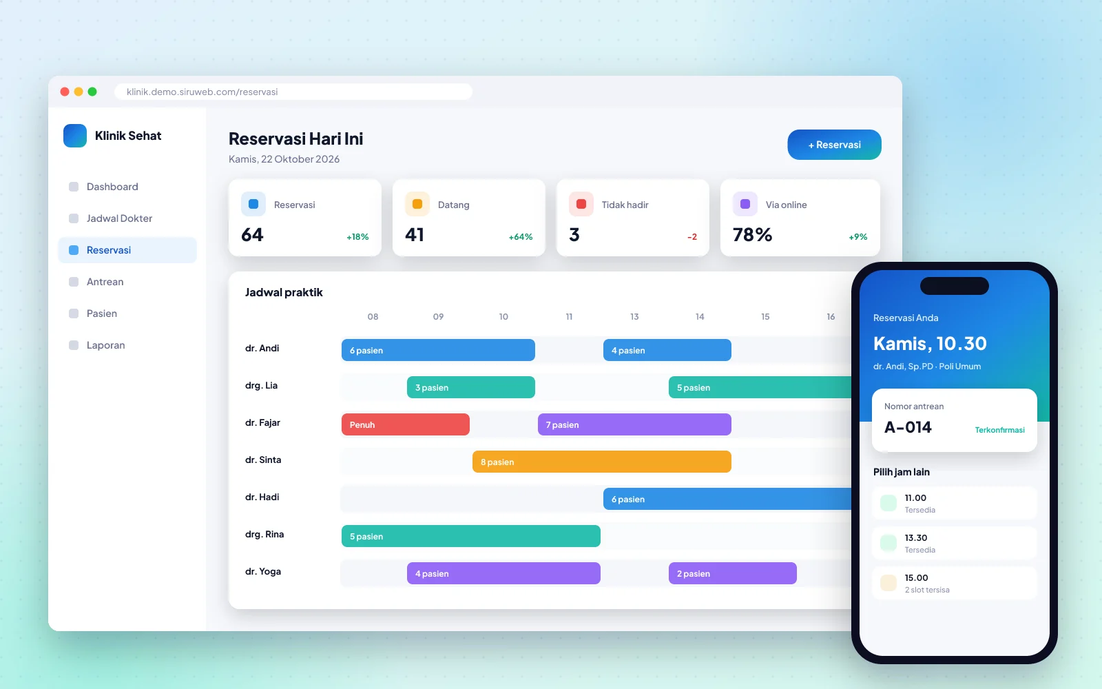 Contoh tampilan Reservasi Dokter Online