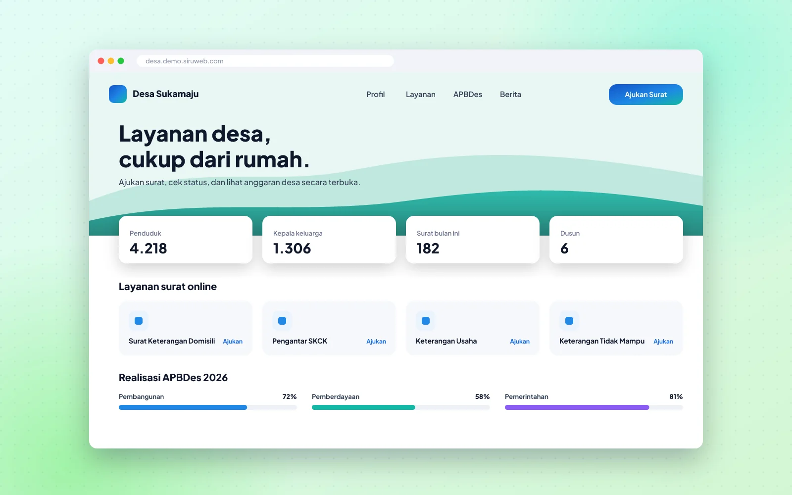 Contoh tampilan Sistem Informasi Desa