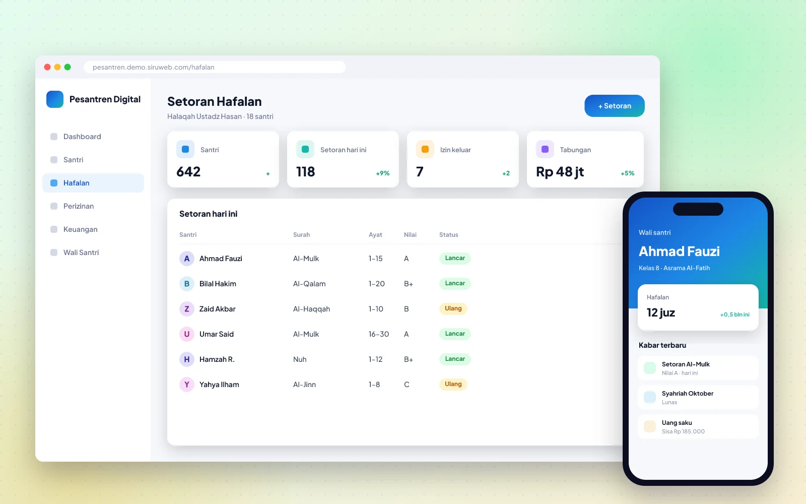 Contoh tampilan Sistem Informasi Pesantren